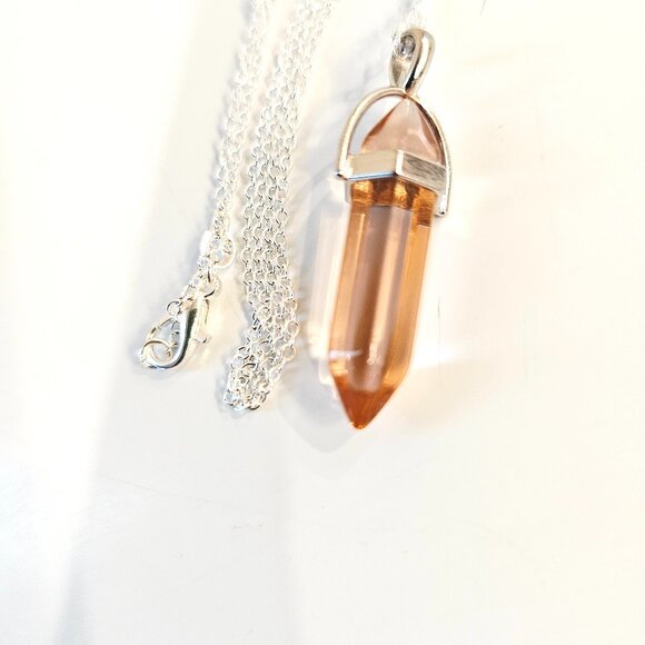 Golden Brown Healer Quartz Bullet Crystal Point Pendant Necklace Silver Chain - Picture 1 of 3